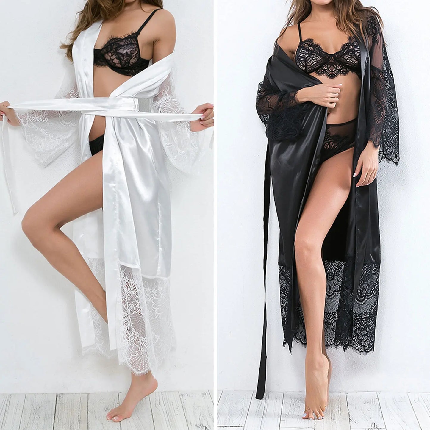 Silk Kimono Robe Bathrobe Long Women Silk Bridesmaid Robes Sexy Black Robes Satin Robe Ladies Dressing Gowns For Spa Loungewear