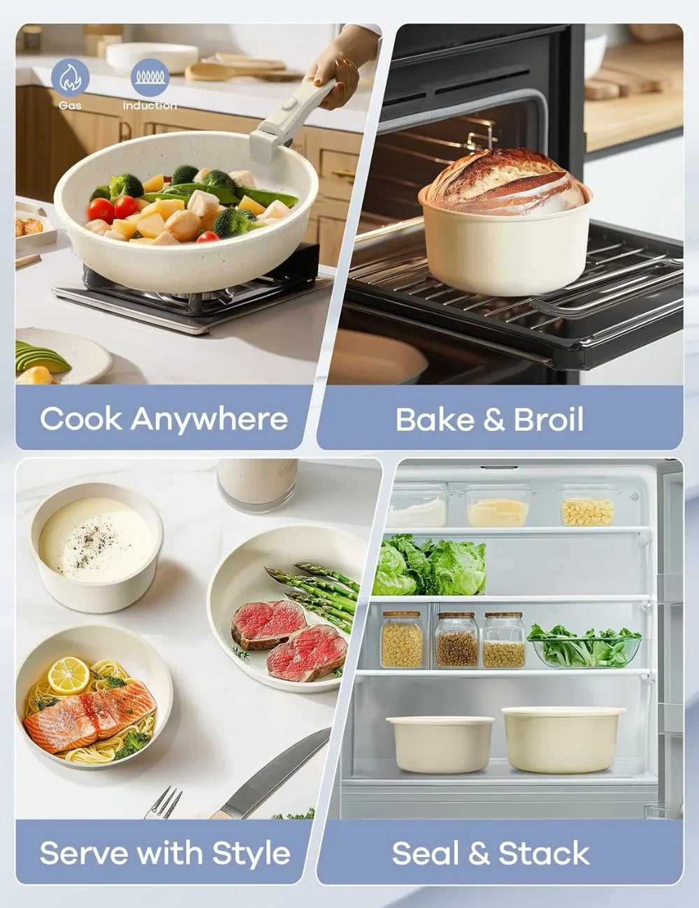 Nonstick 27 Piece Cookware Set With Detachable Handle Induction Compatible