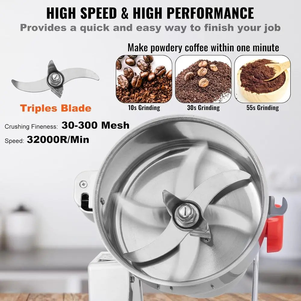 2000g Electric Grain Mill Grinder, High Speed 3400W Commercial Spice Grinders, Stainless Steel Pulverizer Powder Machine for Dry