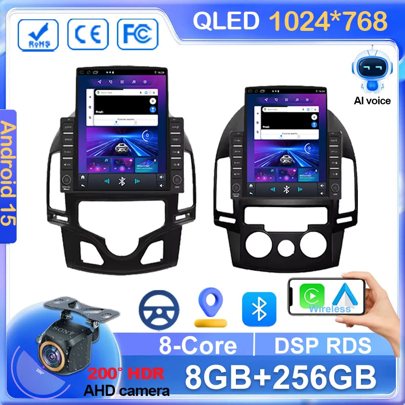 9.7 INCH Car Radio For Hyundai I30 2006 2007 2008 2009 2010 2011 Multimedia Android 14 4G WIFI No DVD Player 2 Din Carplay BT