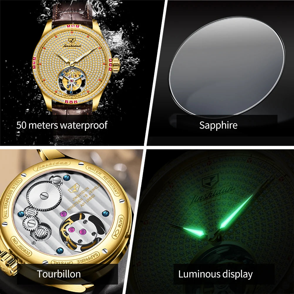 JSDUN High Quality Men Watch Tourbillon Movement Automatic Mechanical Watch Waterproof Luminous Original Luxury Male Wristwatch