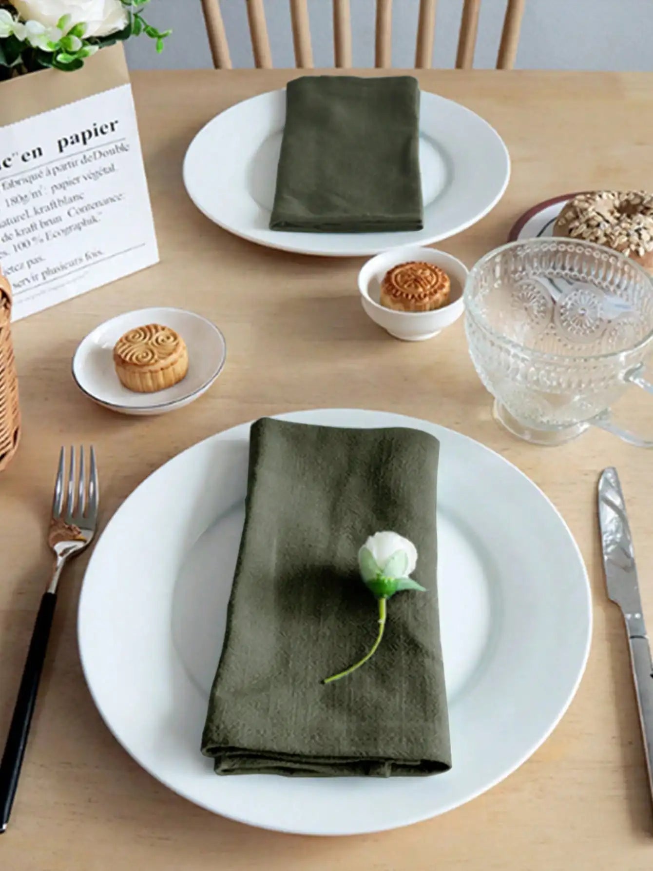 Olive Green Solid Linen Napkins Set - Reusable Washable for Dining, Parties, Picnics & Home Table Decor