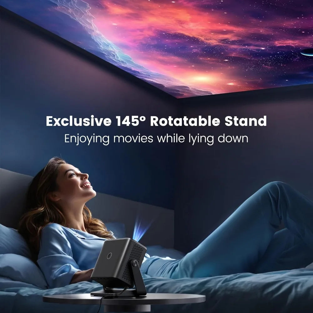 Mini Projector, Projector with WiFi and Bluetooth,PUTRIMS 1080P Support Portable Projector 145° Rotatable Electric Focus