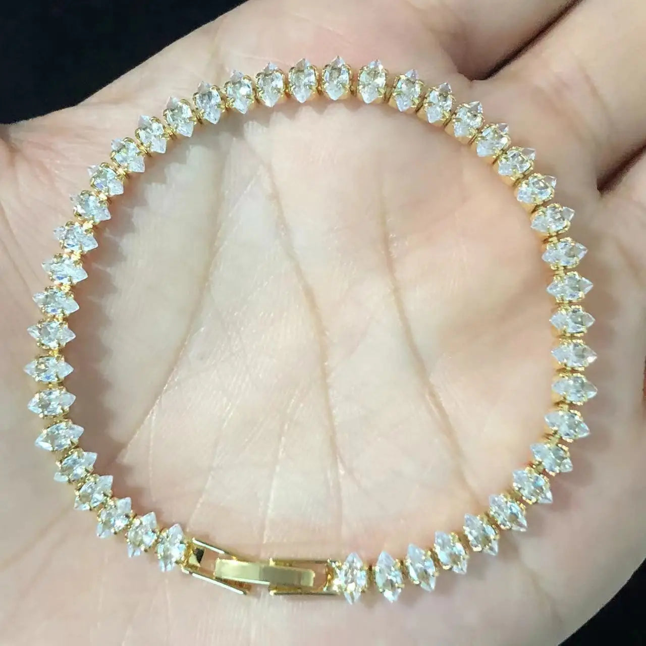 Luxury Roman Crystal Geometric Chain Bracelets for Women Trendy Goth Full Rhinestone Marquise Charm Tennis Bracelet Wed Jewelry