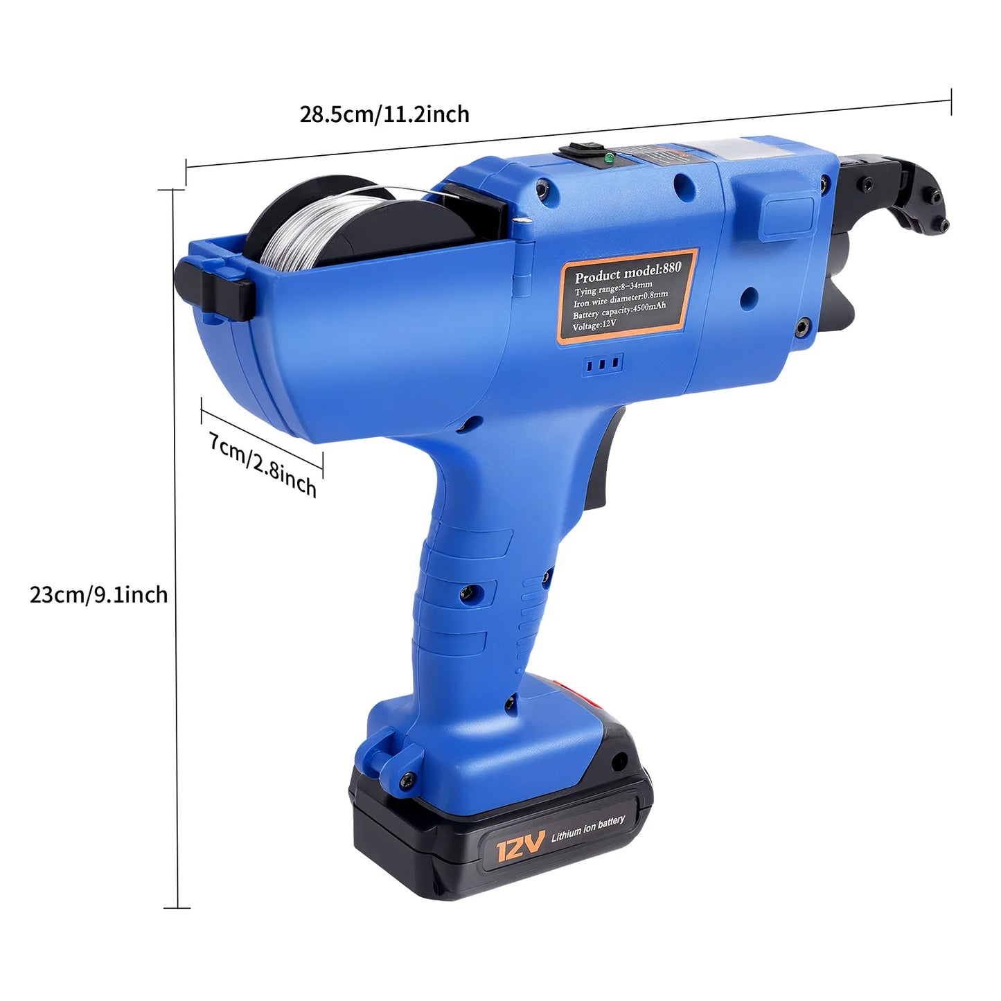 Tie Automatic Rebar Tier Gun Steel Tying Machine, 8-34mm Bar Tie Tool with Automatic Knot Release Two Large-Capacity Batteries