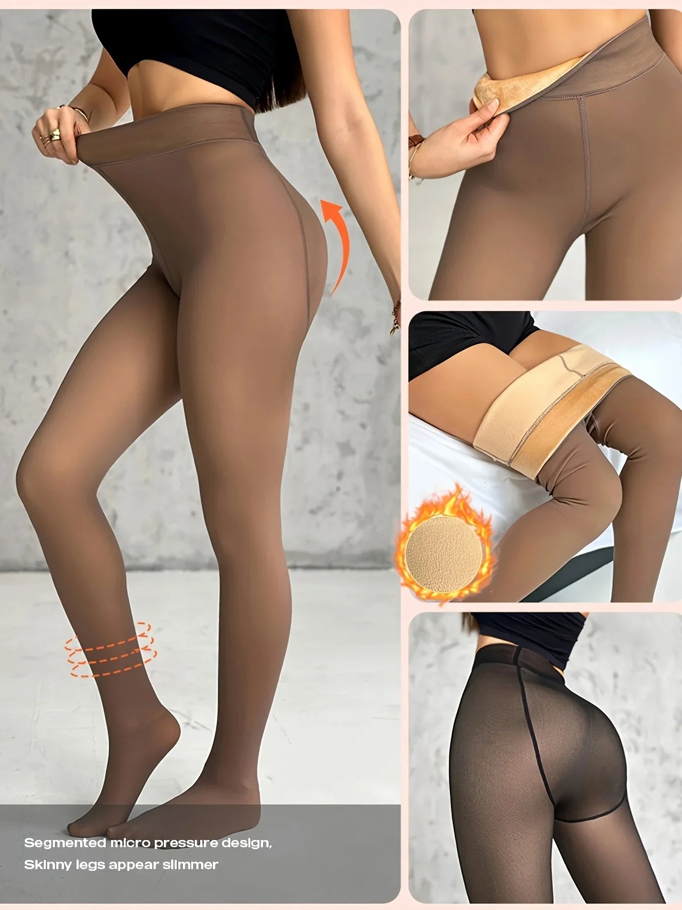 2Pcs Women's Warm Basic Tight Pants Autumn and Winter Pants Thickened High Waist Slimming Pantyhose Fleece Black Skin Sexy Girl