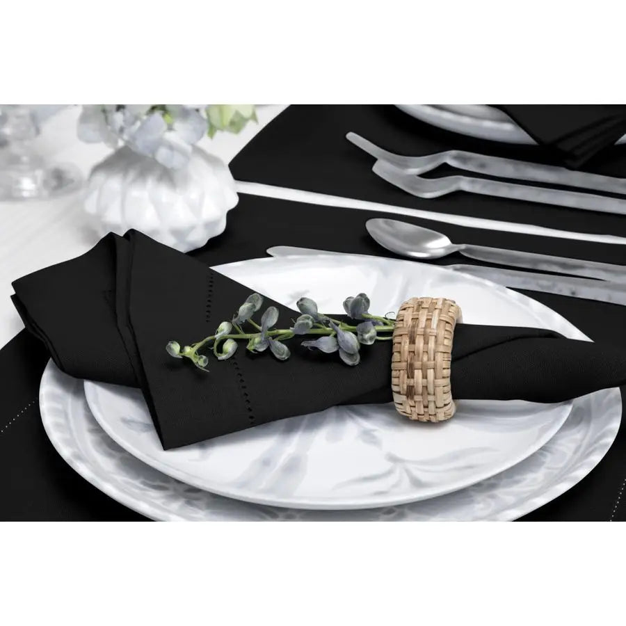 Black Linen Napkins Set of 4100 Pure Linen Hemstitch Dinner Napkins 20 x 20 Inch for Winter, Spring, Easter Classic Hemstitch