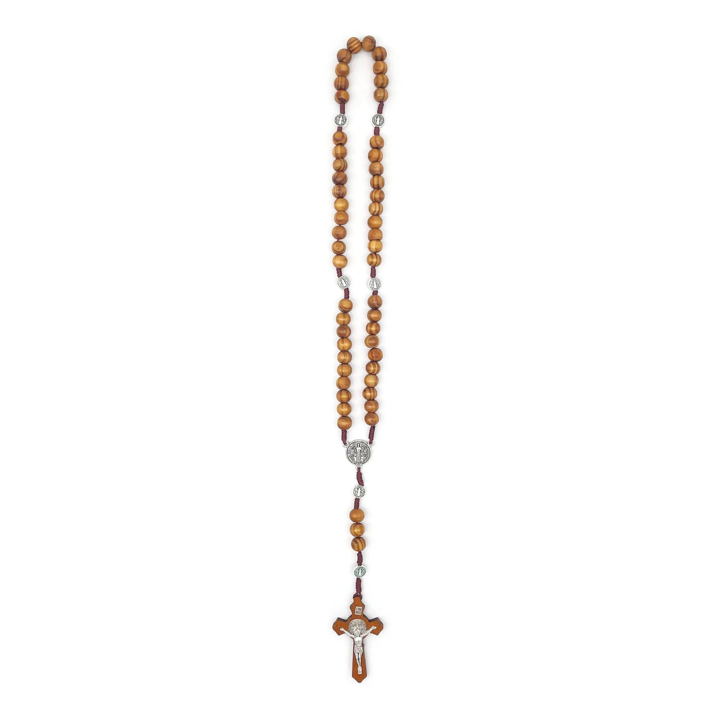 1 Pcs Faith Saint Benedict Rosary – 17 Inch Prayer Beads with 10mm Wood-Look Beads and Metal Crucifix, Religious Gift for Praye