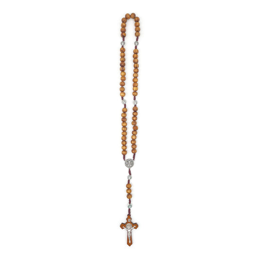 1 Pcs Faith Saint Benedict Rosary – 17 Inch Prayer Beads with 10mm Wood-Look Beads and Metal Crucifix, Religious Gift for Praye