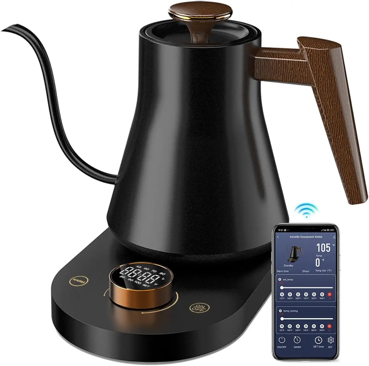Smart Electric Gooseneck Kettle with WiFi Control, Pour-Over Coffee & Tea Kettle, ±1°F Precise Temp, 100% StainlSteel Quick