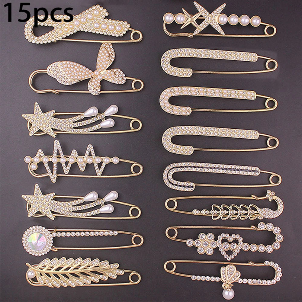 Set of 15/20/25 elegant imitation crystal brooches, featuring butterfly and heart designs for everyday use
