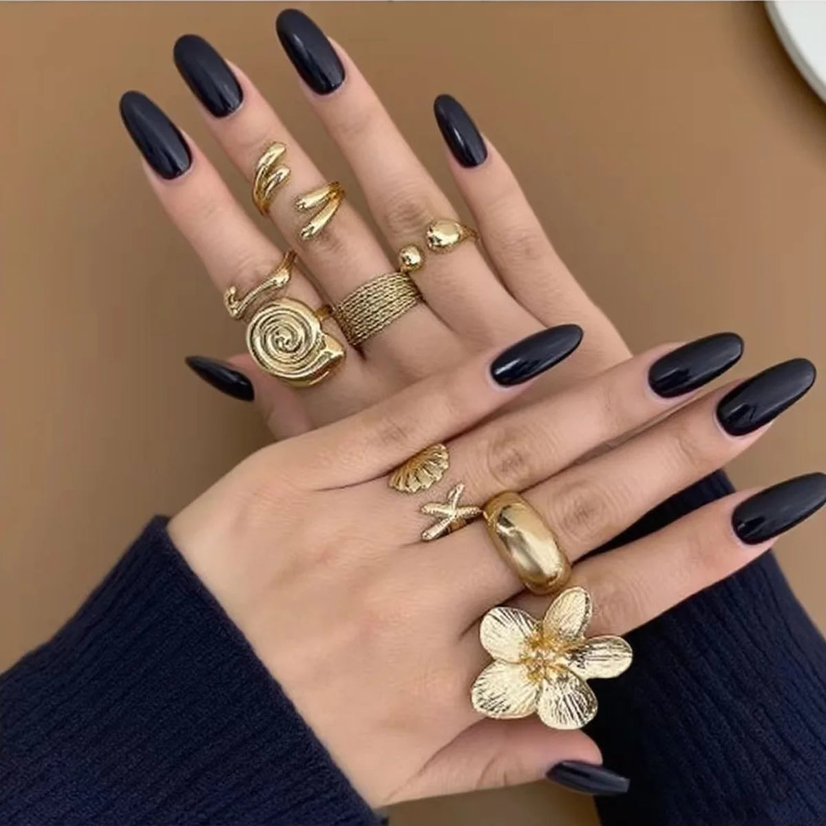 8Pcs New Irregular Metal Flower Open Ring for Women's Elegant Imitation Pearl Ring Jewelry Accessories Geometric Finger Ring Jew