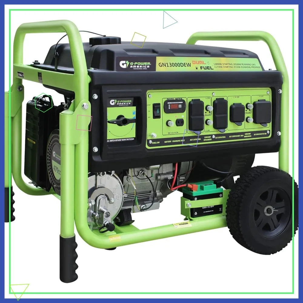 13000W Dual Fuel Portable Generator, Gas/Propane, Electric Start, Home Backup & RV Ready
