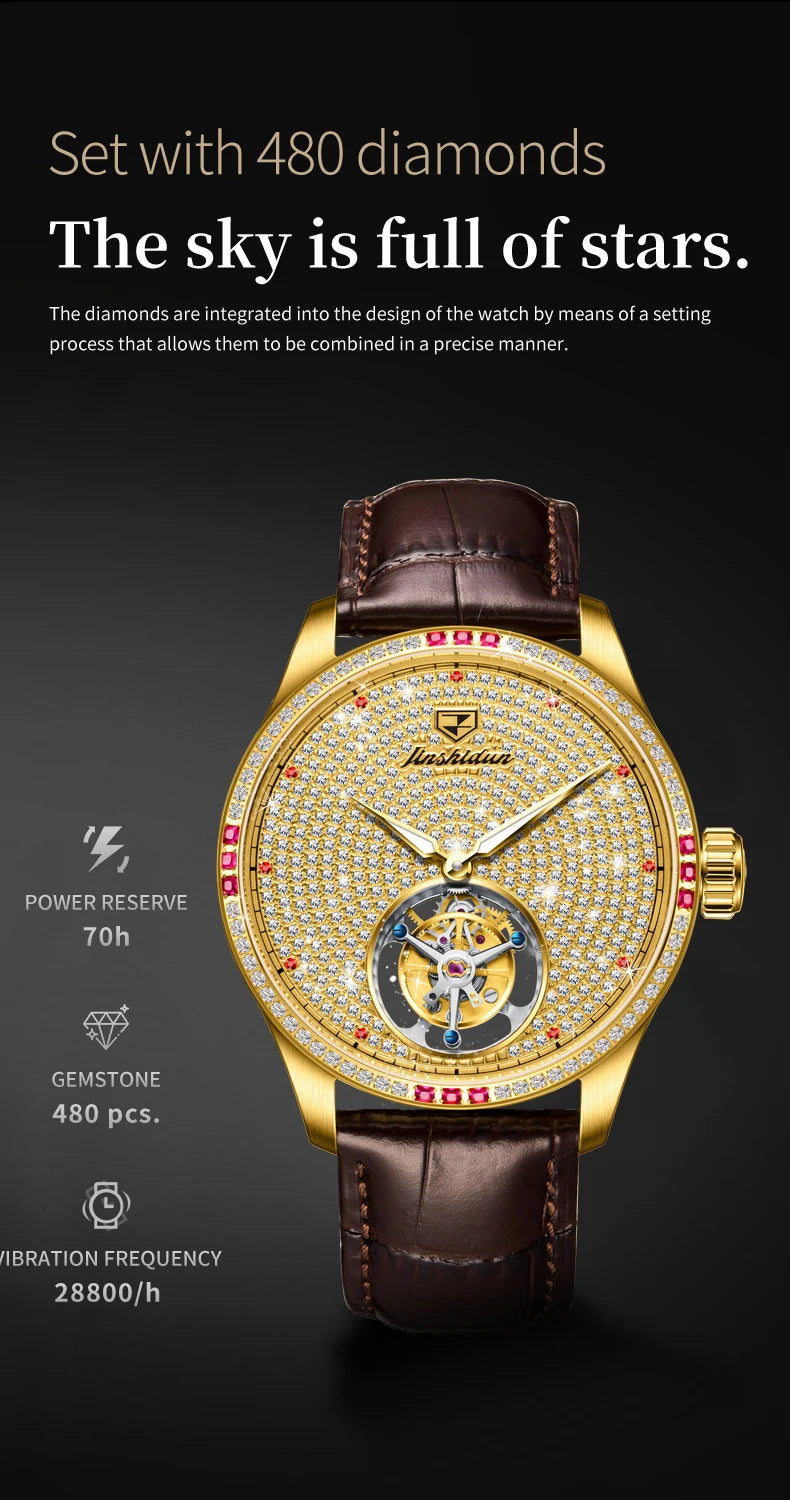 JSDUN High Quality Men Watch Tourbillon Movement Automatic Mechanical Watch Waterproof Luminous Original Luxury Male Wristwatch