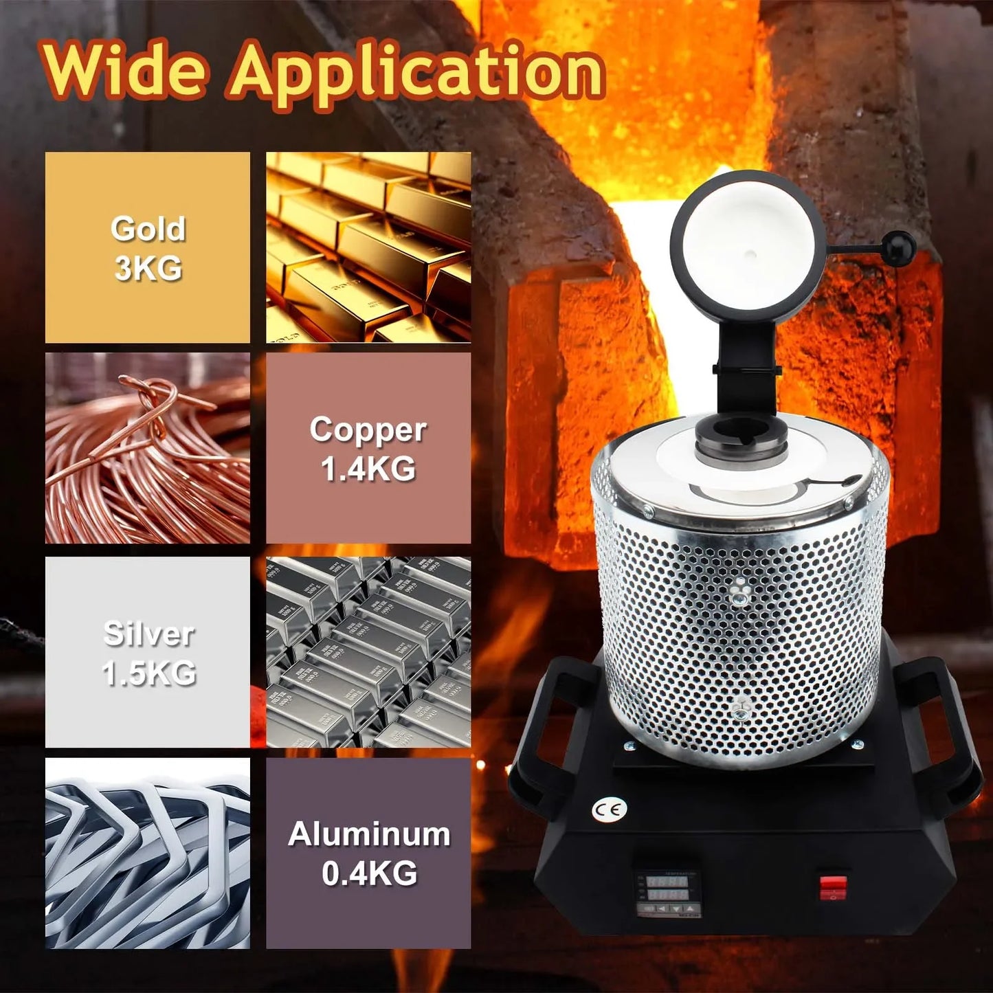 3KG Digital Heating Capacity Refining Precious Metal Silver 2100W Gold Melting Furnace Machine Jewelry Casting Tool