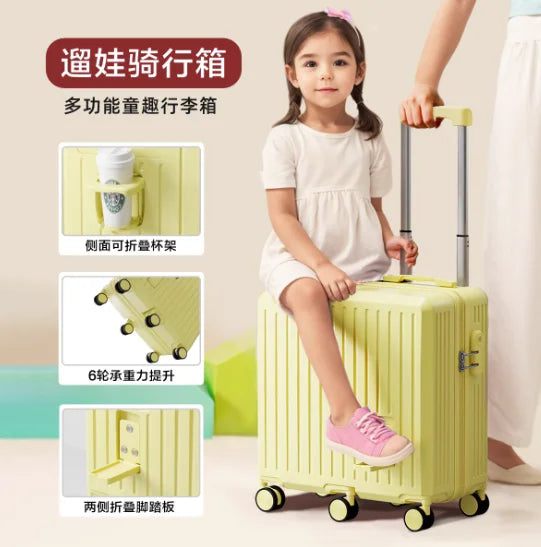 Kids Rideable Suitcase 20 Inch Cabin TSA Lock Lightweight Rolling Trolley Seat Travel Case Boys Girls Maleta De Maquillaje