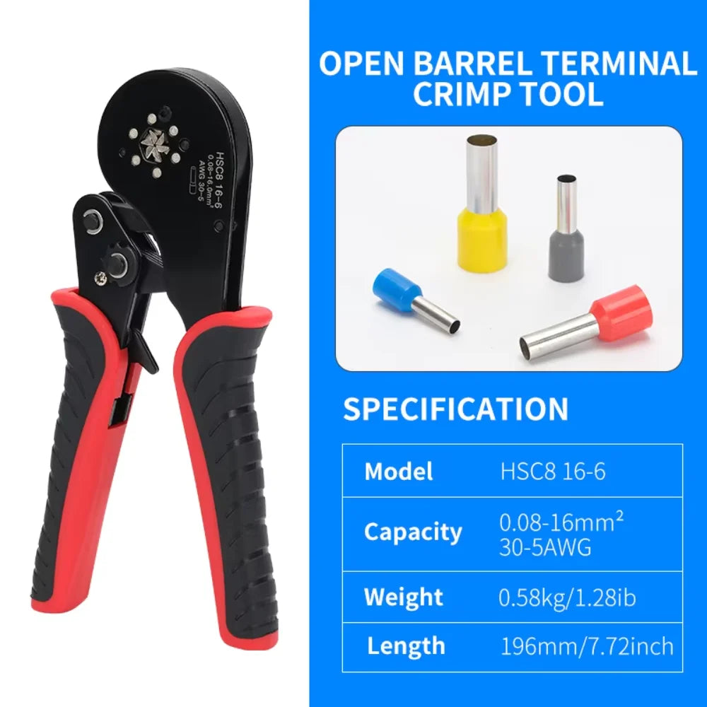 DTCTK Pliers Ferrule Sleeves Tubular Terminal Tools HSC8 16-6 Wire Crimper Household Electrical Sets 1200pcs Terminal Pliers set