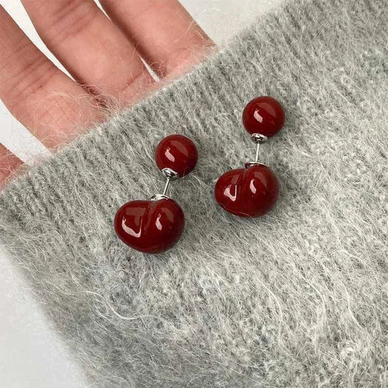 Ankela Red Ribbon Bow-knot Vintage Stud Earrings For Women Korean Fashion INS Autumn Winter Simple Bow Geometric Earring