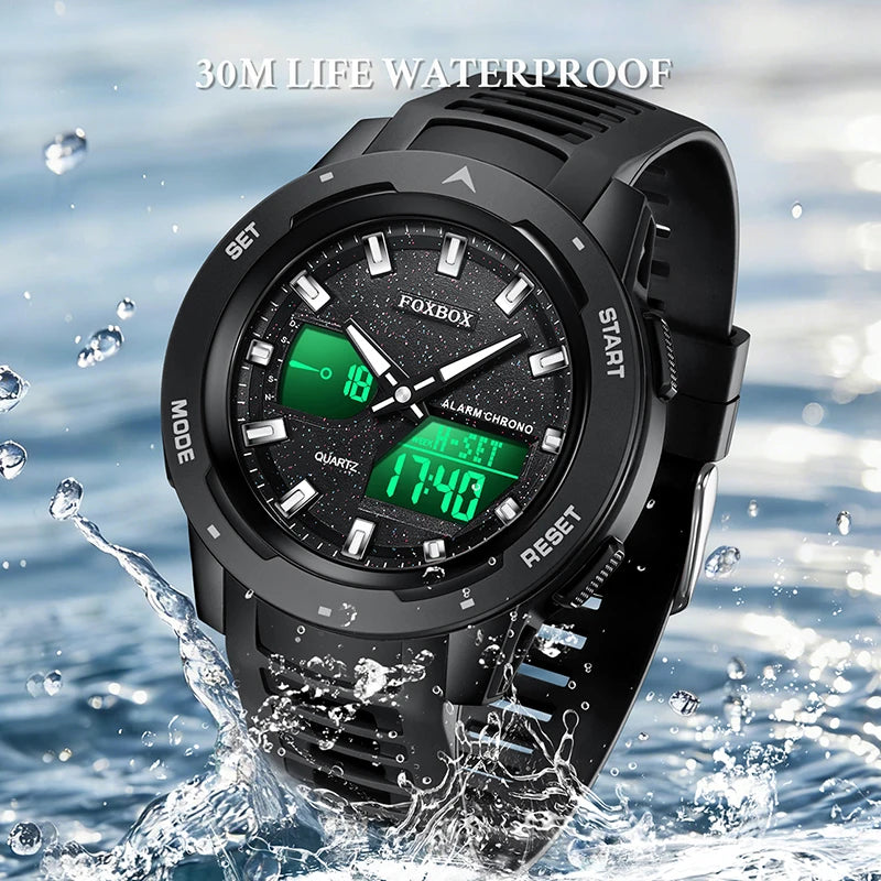 FOXBOX Fashion Electronic Watch Men LIGE Top Brand Luxury Silicone Big Dial Waterproof Sports Alarm LED Digital Men's Watches