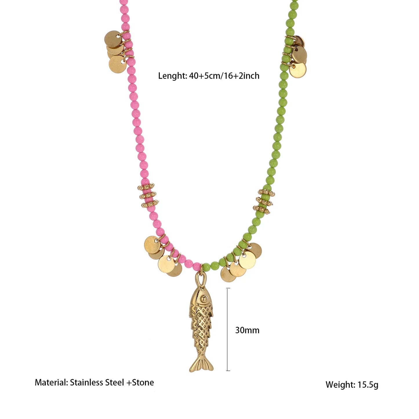 Bohemian Tassel Beaded Chain Necklaces For Women Stainless Steel Fish Pendant Necklace Waterproof Stackable Jewelry Gifts