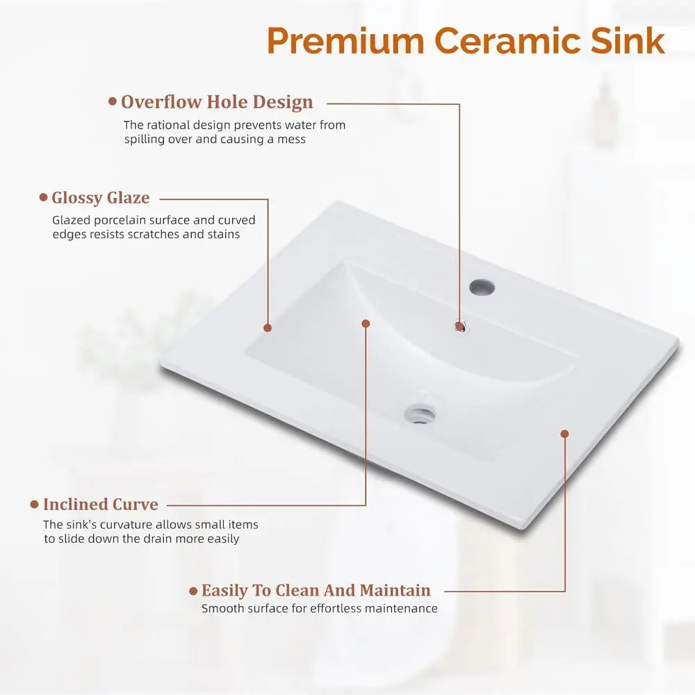 24 Inch Bathroom Vanity with Sink, -Century ern Vanity with Ceic Basin and luted Sot-Close Do, U-Shape Storage Shel,ree Standing