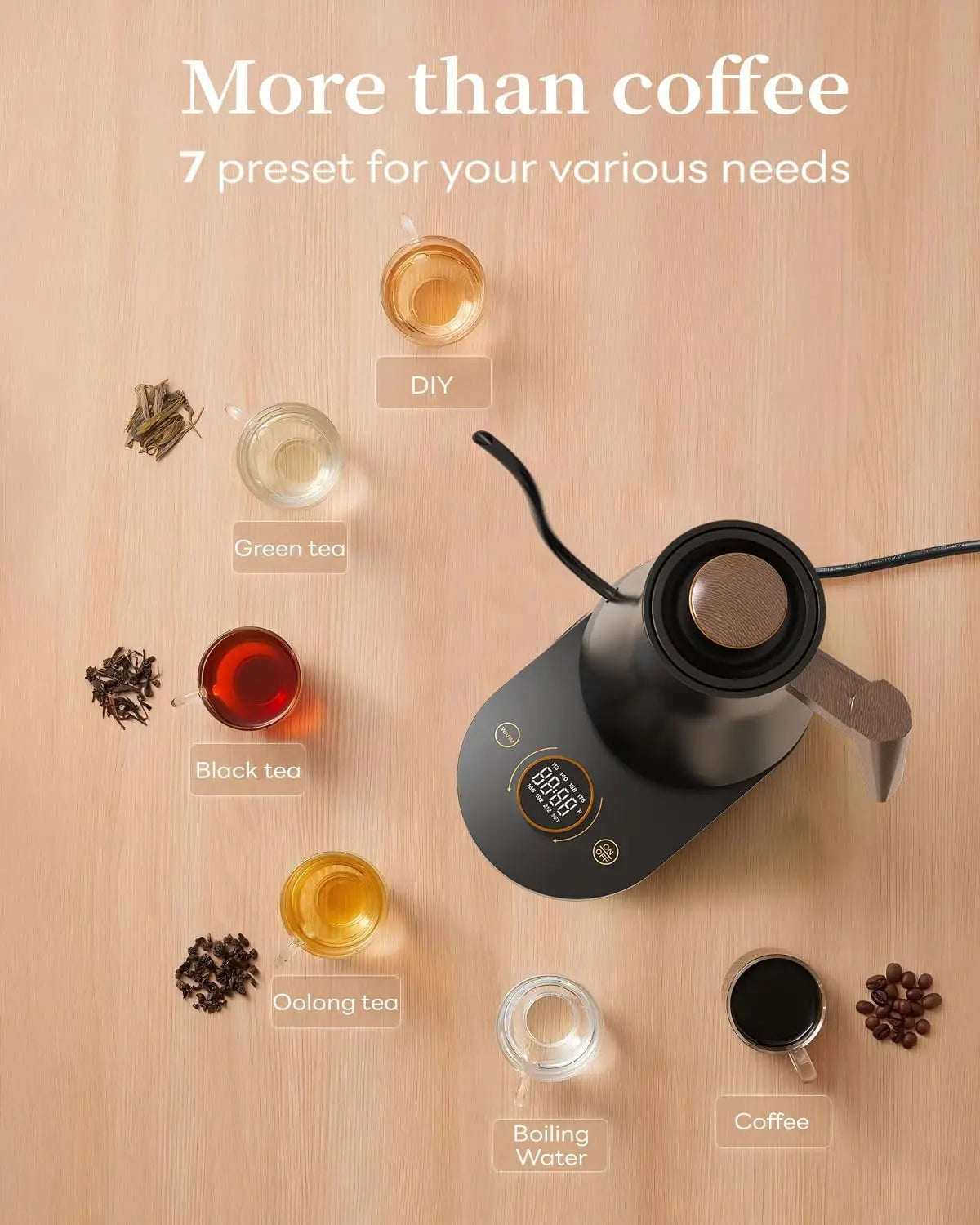 Smart Electric Gooseneck Kettle with WiFi Control, Pour-Over Coffee & Tea Kettle, ±1°F Precise Temp, 100% StainlSteel Quick