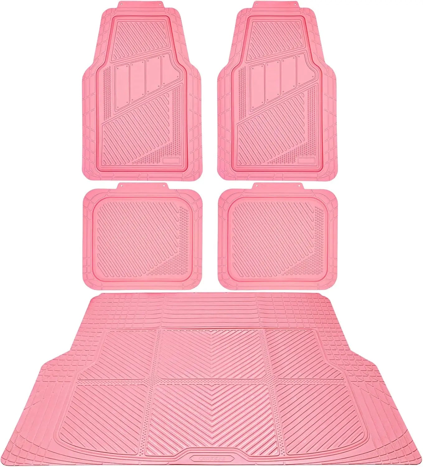 Pink Heavy Duty Rubber Floor Mats Full Set with Trunk Liner - Universal Waterproof All Weather Car Mats for Women SUV Truck