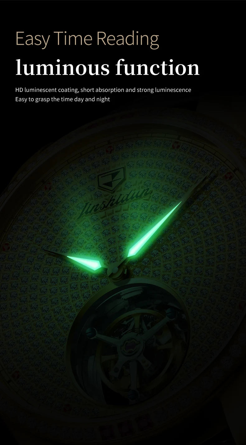 JSDUN High Quality Men Watch Tourbillon Movement Automatic Mechanical Watch Waterproof Luminous Original Luxury Male Wristwatch