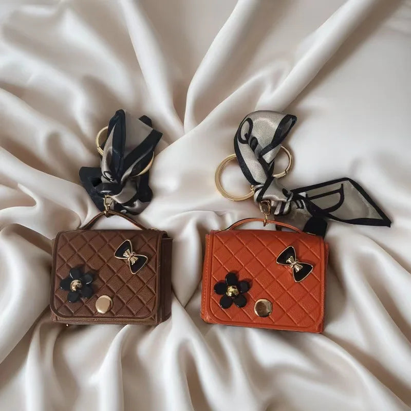 Fashion Leather Earphone Storage Bag Mini Creative Keychain Solid Color Pendant Earphone Case Bluetooth Headset Cover
