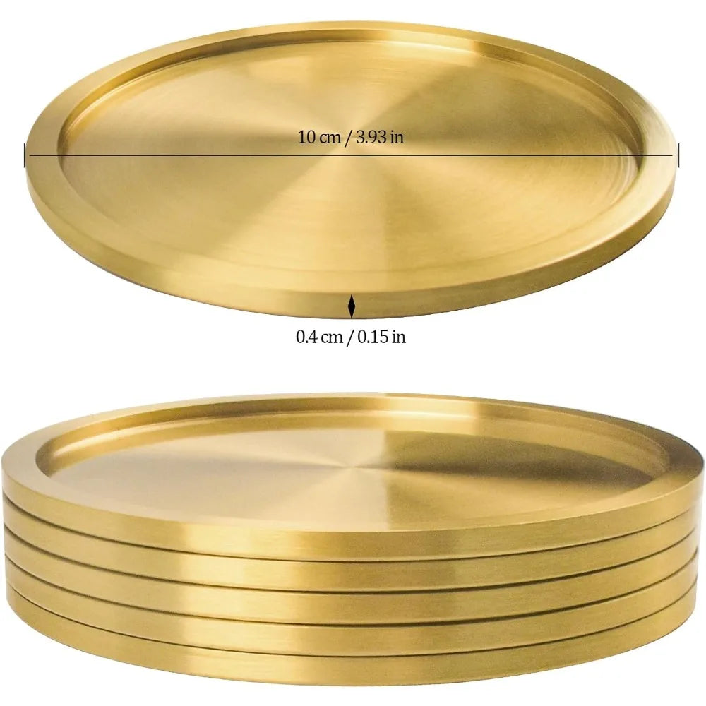Set of 6 Brass Coasters for Drinks in Bronze Gold - Elegant MCM Style with Copper Accents, Perfect for Table and Bar Decor