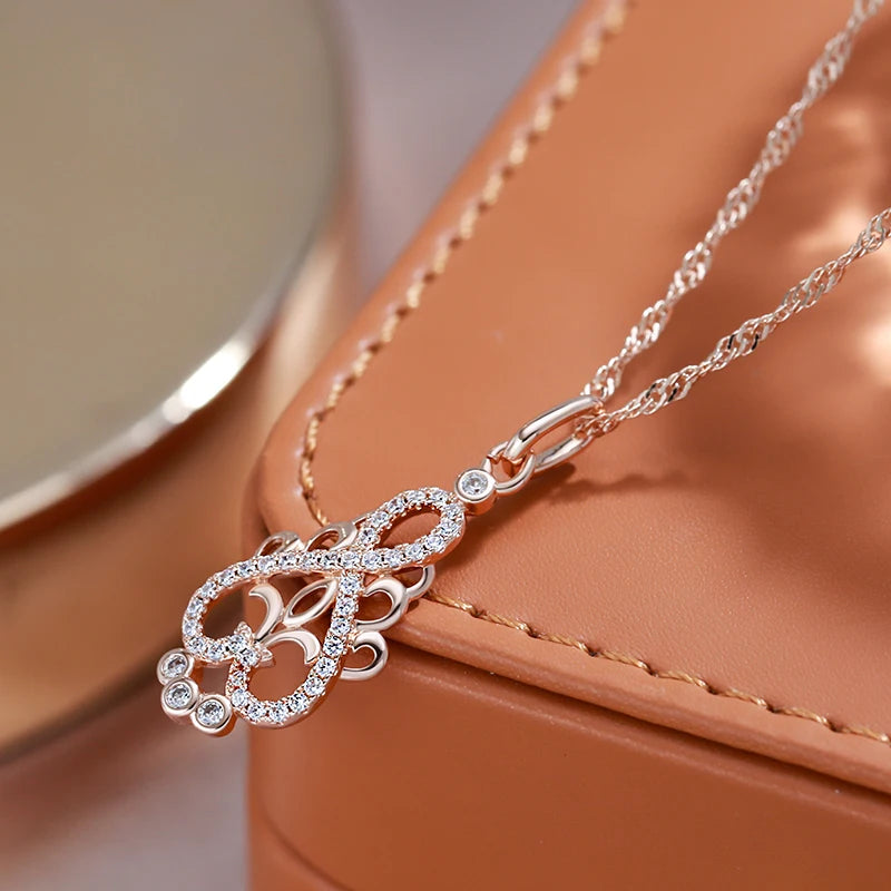 New Trend Crystal Flower Pendant Necklace Women Natural Zircon 585 Rose Gold Ethnic Bride Necklace Fashion Vintage Jewelry Urn