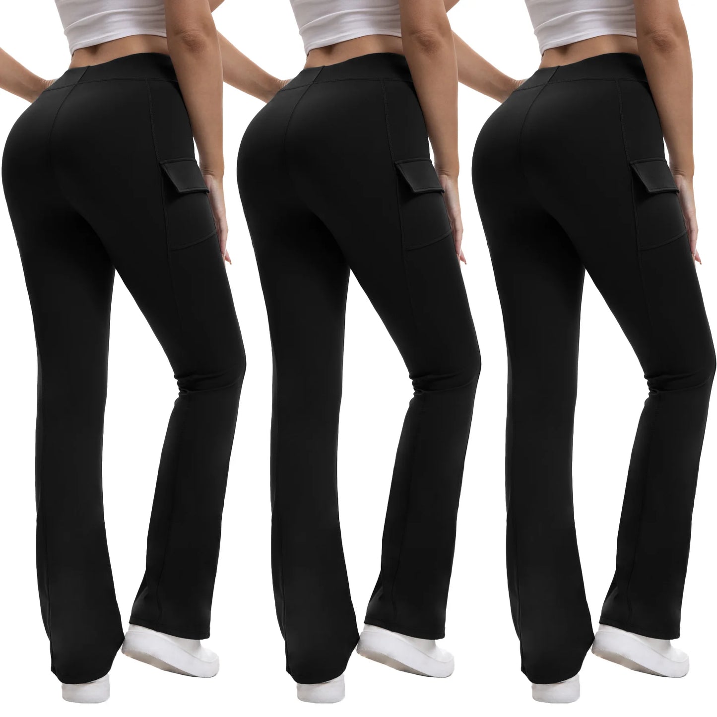 3PCS High Waisted Tummy Control Bootcut Yoga Pants with Pockets Naked Feeling Stretch Workout Casual Pants