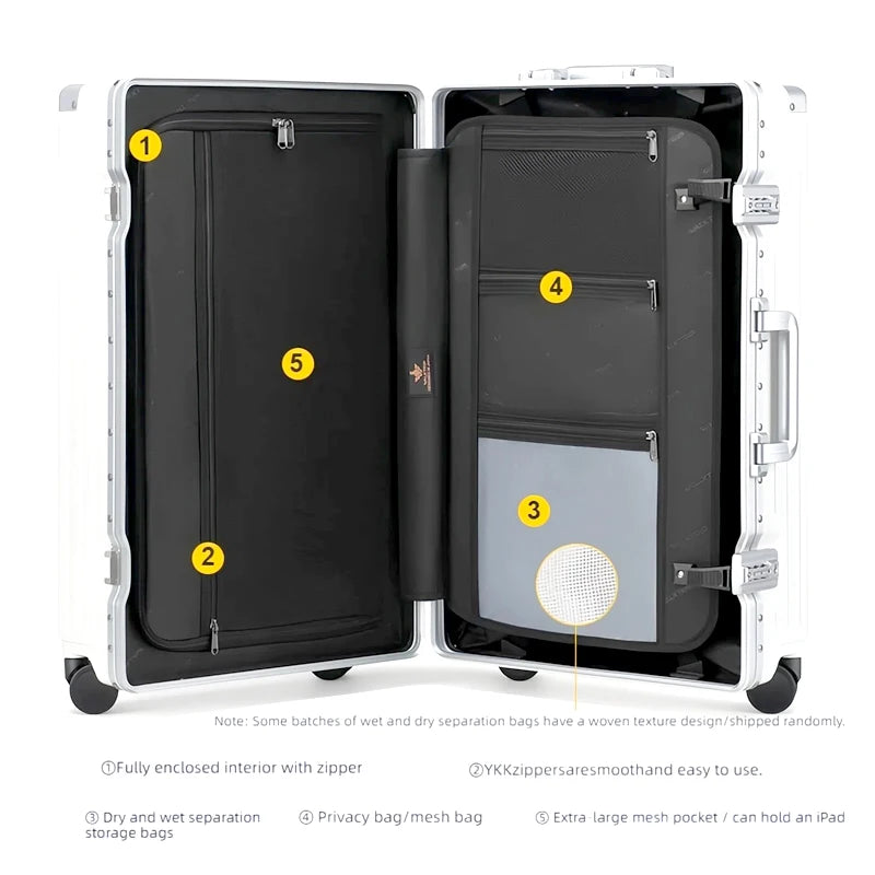 Fashionable PC aluminum frame luggage for women, 20/22/24/26/28 inches, boarding case, trolley travel bag, men's password case