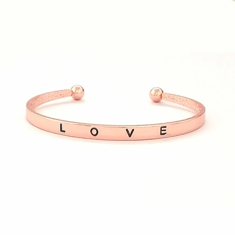 Korean Minimalist LOVE Open Bracelet Metal Engraved Love Bracelet Popular Attractive Couple Style Accessory