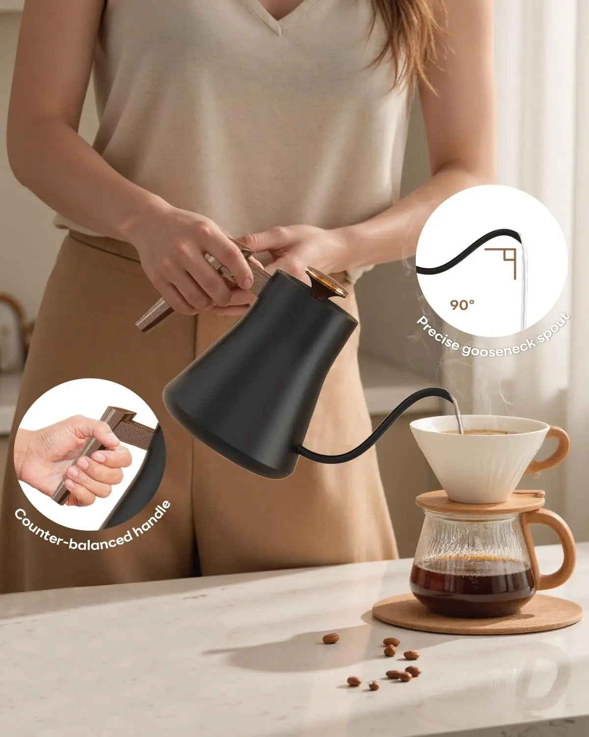 Smart Electric Gooseneck Kettle with WiFi Control, Pour-Over Coffee & Tea Kettle, ±1°F Precise Temp, 100% StainlSteel Quick