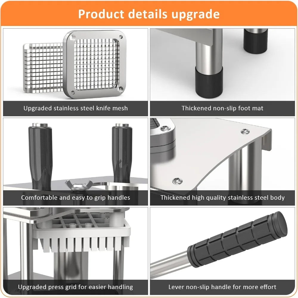 Commercial French Fry Cutter, Stainless Steel Vegetable Chopper with 3 Blades for Restaurant and Home Kitchen