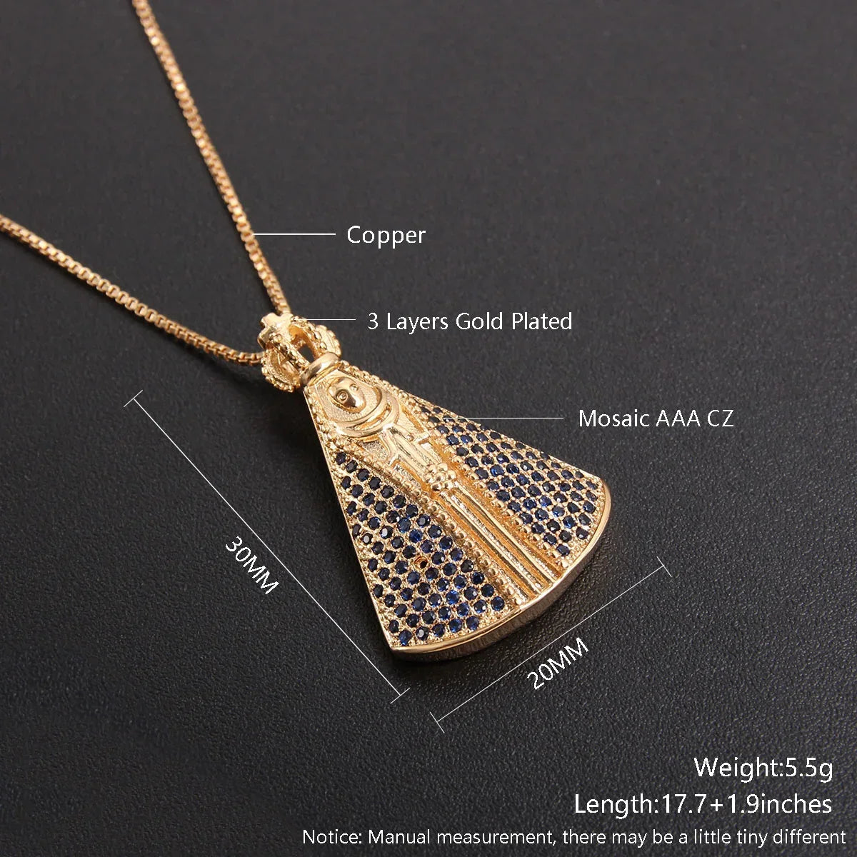 Nossa senhora Women/Girls Lujan Virgin Necklace virgen de guadal AAA CZ Choker Religious Gold Plated mardi gras Jewelry