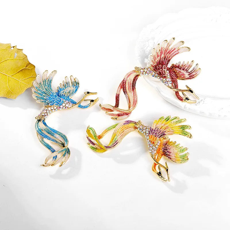 New Retro Phoenix Rhinestone Brooch Fashion Shiny Crystal Animal Pin Men and Women Clothes Bag Accessories Jewelry Gift