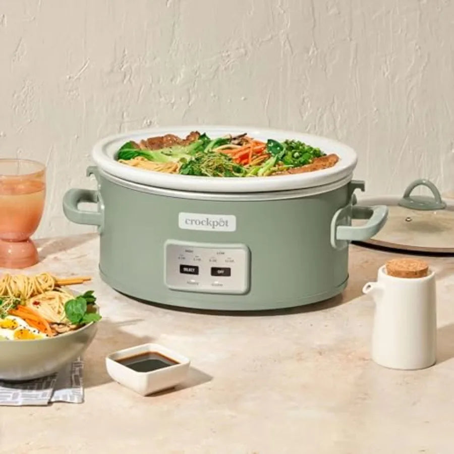 6qt Cook and Carry Programmable Slow Cooker with Locking Lid in Moonshine Green for Easy Transport and Convenient Cooking