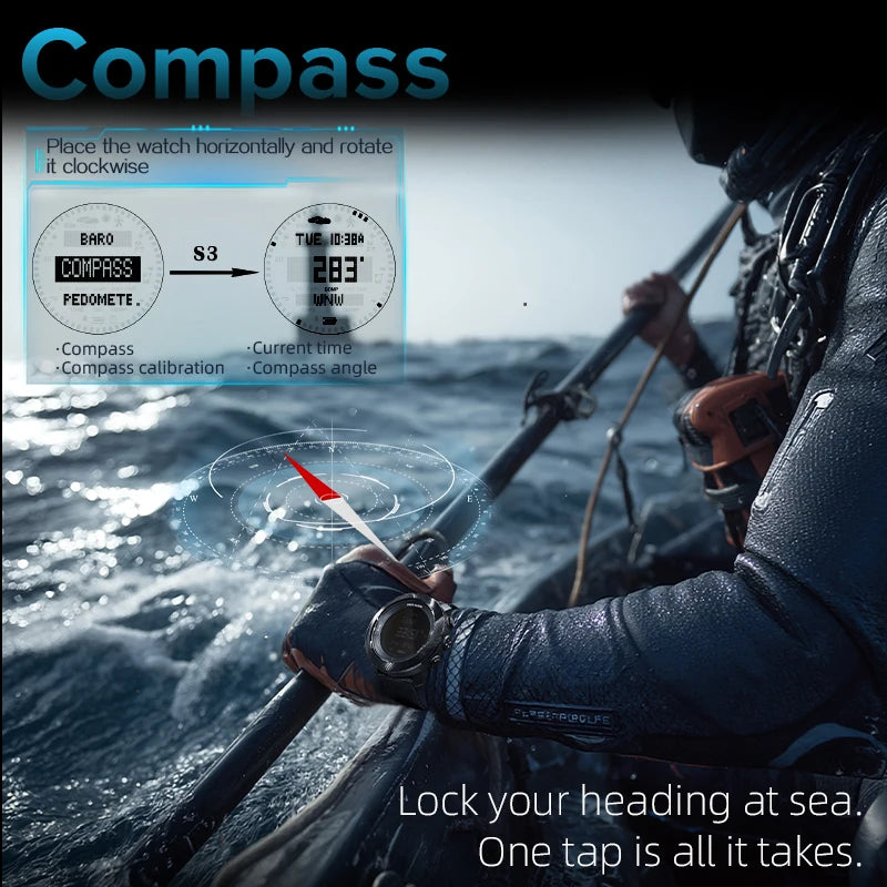 NORTH EDGE APACHE-D Men Free Dive Digital Watch Outdoor Sports Swimming Waterproof 100M Altitude Barometer Compass Wristwatches