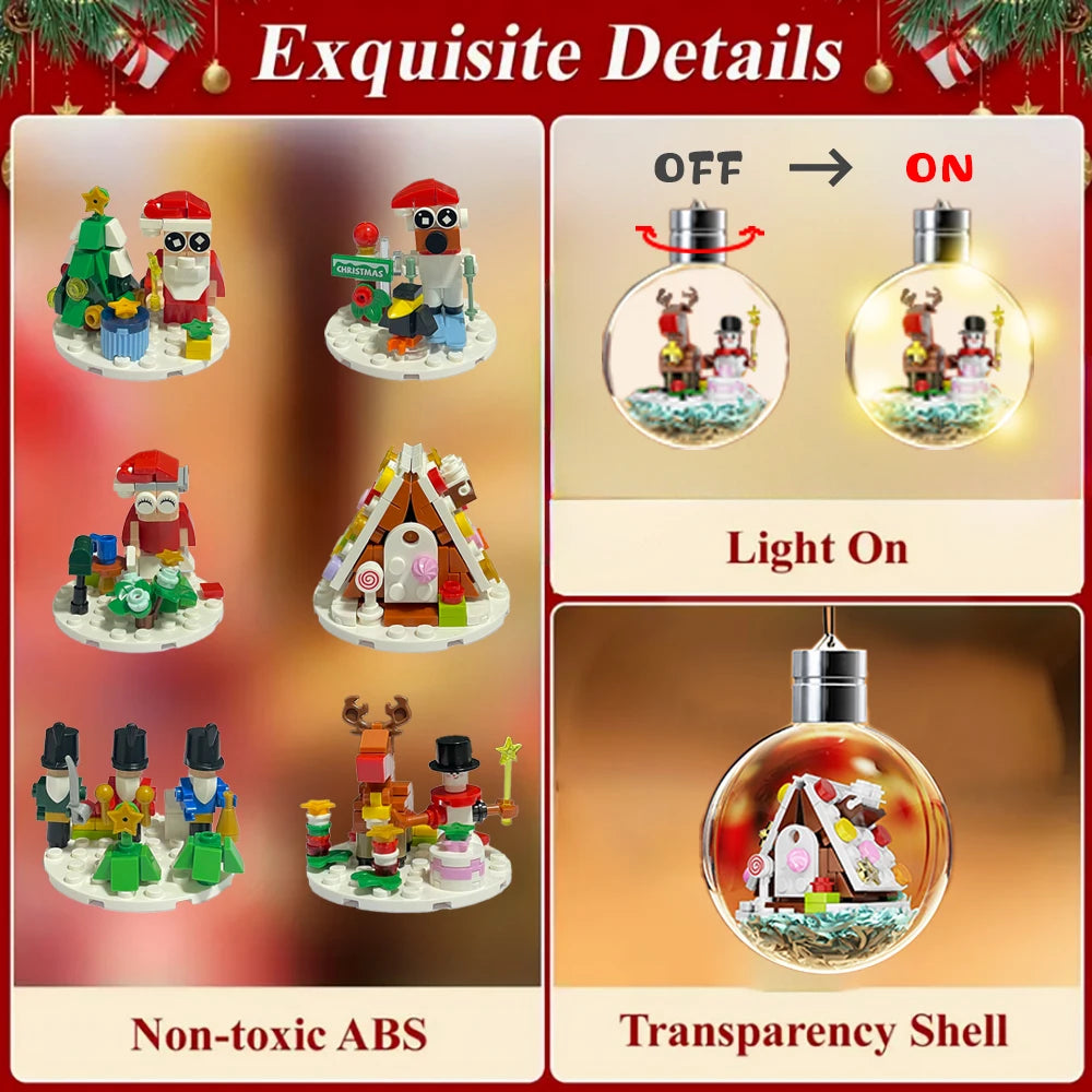 Shipped from the US 6-in-1 Christmas Bulbs Building Blocks with LED Strips Family Party Decor Kids Brick Toy Gift Night Lamp New