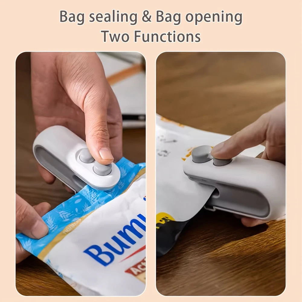 2 pcs Mini Snacks Bag Sealer, Rechargeable 2 in 1 Bag Heat Sealer with Cutter for Chip, Plastic Bag Re-sealer Keep Food Fresh