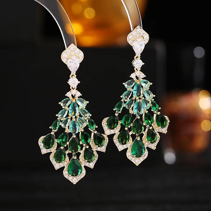 Shiny Cubic Zirconia Inlaid Earrings Waterdrop Petals Heavyweight Dress With Earrings
