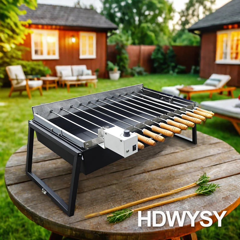 HDWYSY.COM Portable Charcoal Grill Stainless Steel With Rotating Skewers