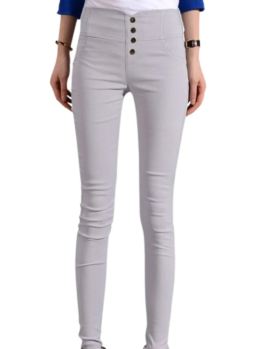 Button Fly Pants for Women Super Stretch Comfort High Waist High Rise Skinny Jeans Tapered Leg Butt Lift  Pant ouc309
