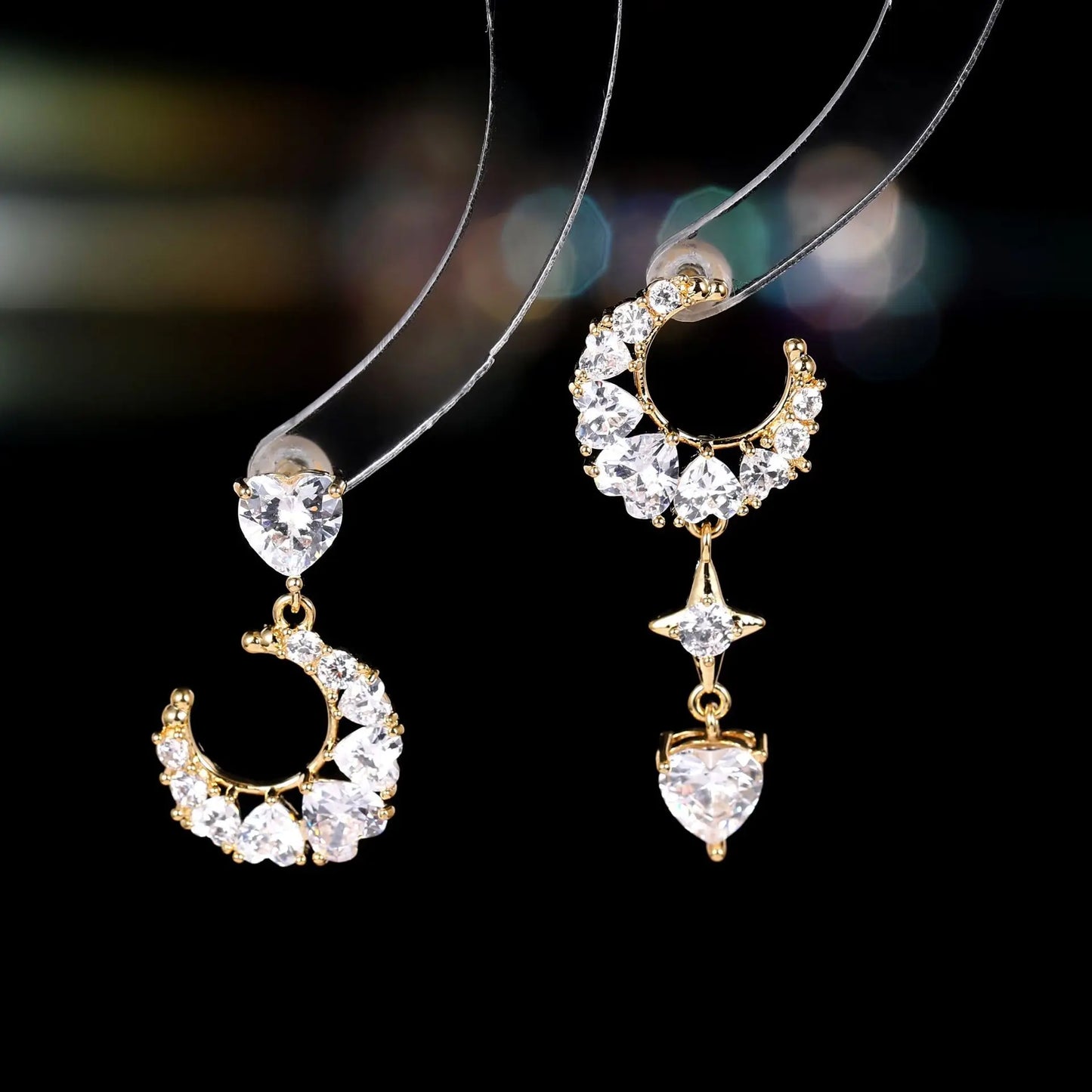 sweet moon earrings women girls asymmetric AB small heart drop white pink jewelry daily wear