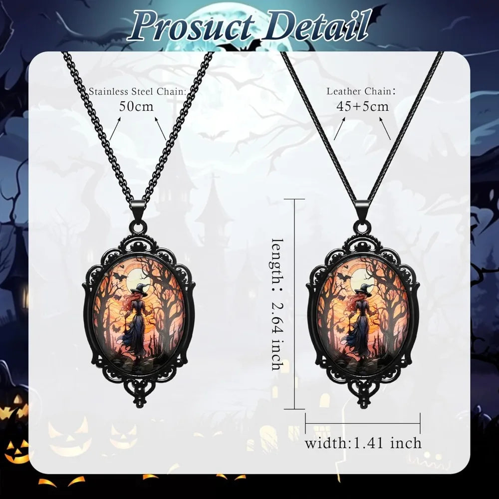 Gothic Necklace, Witch Raven Locket Necklace as Goth Accessories for Halloween Costume Jewelry for Women, Bat Pendant Rose Vampi