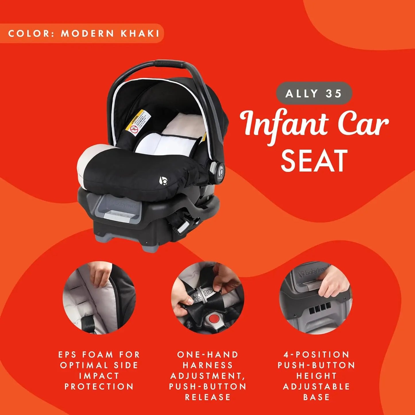 Newborn Baby Infant Car Seat Carrier Travel System with Harness and Extra Cozy Cover for Babies Up to 35 Pounds, Modern Khaki