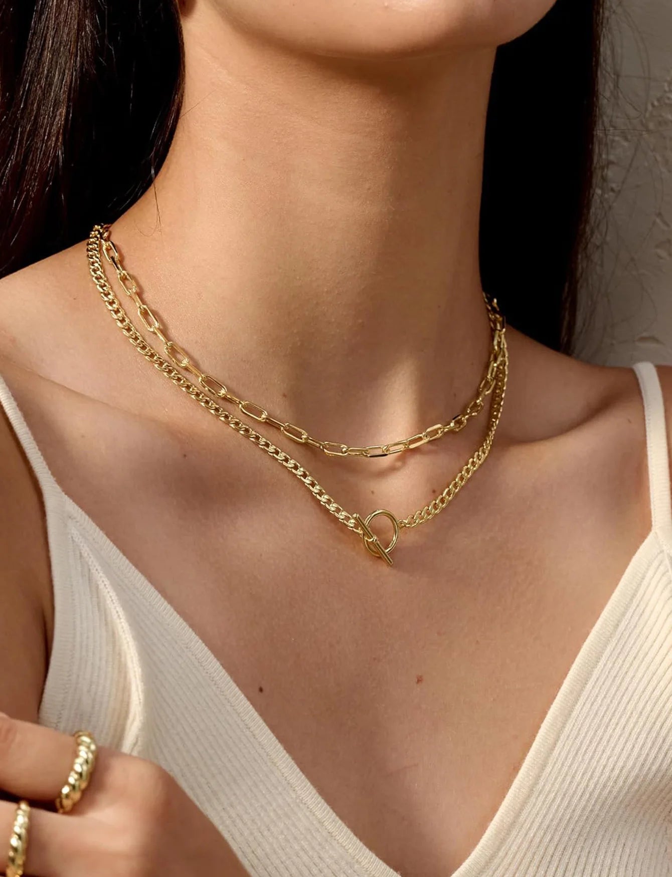 Womens Fashion Jewelry Set Gold Multi Layer Necklace Thick Knot Earrings Cuban Snake Paperclip Chain Twist Rope Geometric Pendan