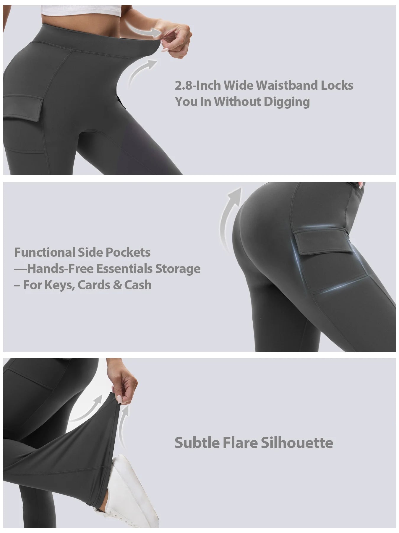 3PCS High Waisted Tummy Control Bootcut Yoga Pants with Pockets Naked Feeling Stretch Workout Casual Pants